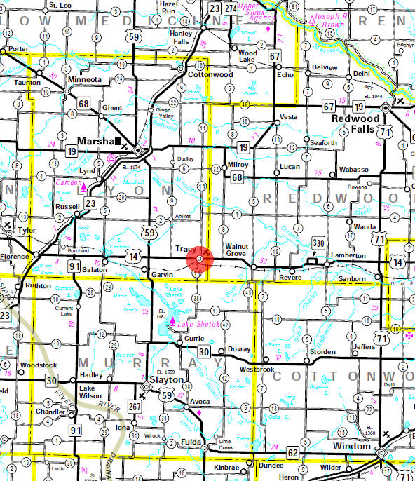 Minnesota State Highway Map of the Tracy Minnesota area
