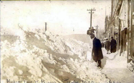 Making Front Street passable after blizzard, Tracy Minnesota, 1909