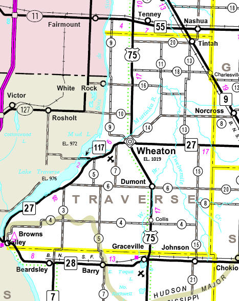 Minnesota State Highway Map of the Traverse County Minnesota area