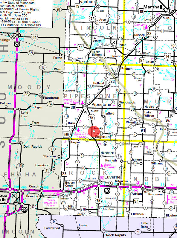 Minnesota State Highway Map of the Trosky Minnesota area