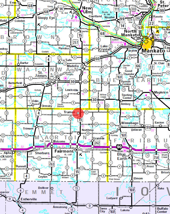 Minnesota State Highway Map of the Truman Minnesota area