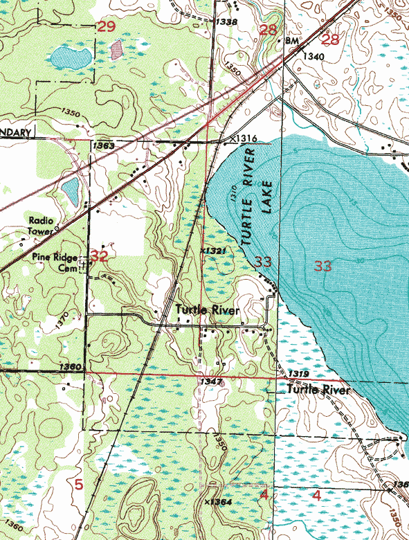 Topographic map of the Turtle River Minnesota area