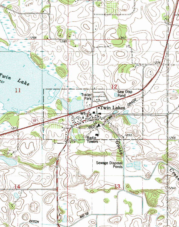 Topographic map of the Twin Lakes Minnesota area