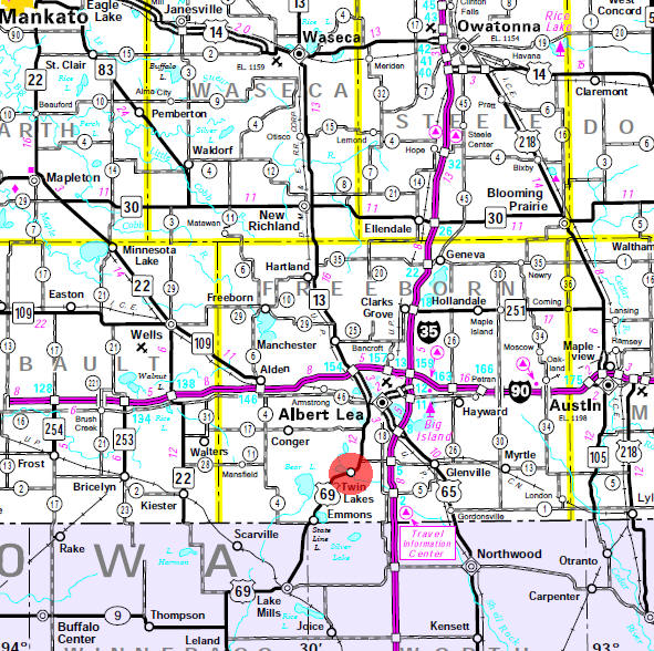 Minnesota State Highway Map of the Twin Lakes Minnesota area
