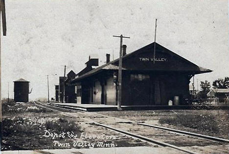 Depot and Elevator, Twin Valley Minnesota, 1912