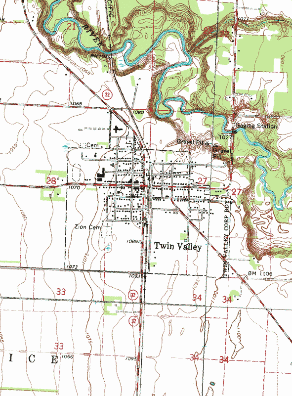 Topographic map of the Twin Valley Minnesota area
