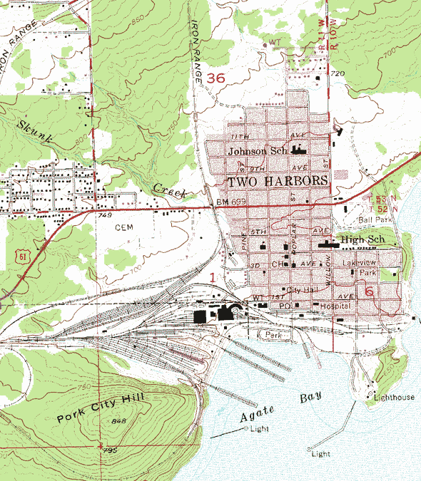 Topographic map of the Two Harbors Minnesota area