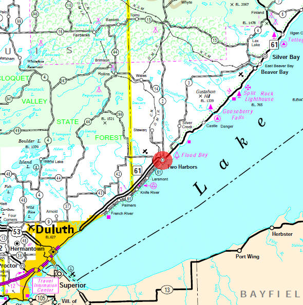 Minnesota State Highway Map of the Two Harbors Minnesota area