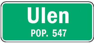 Ulen Minnesota population sign