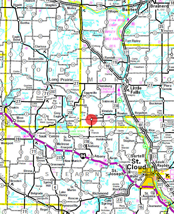 Minnesota State Highway Map of the Upsala Minnesota area