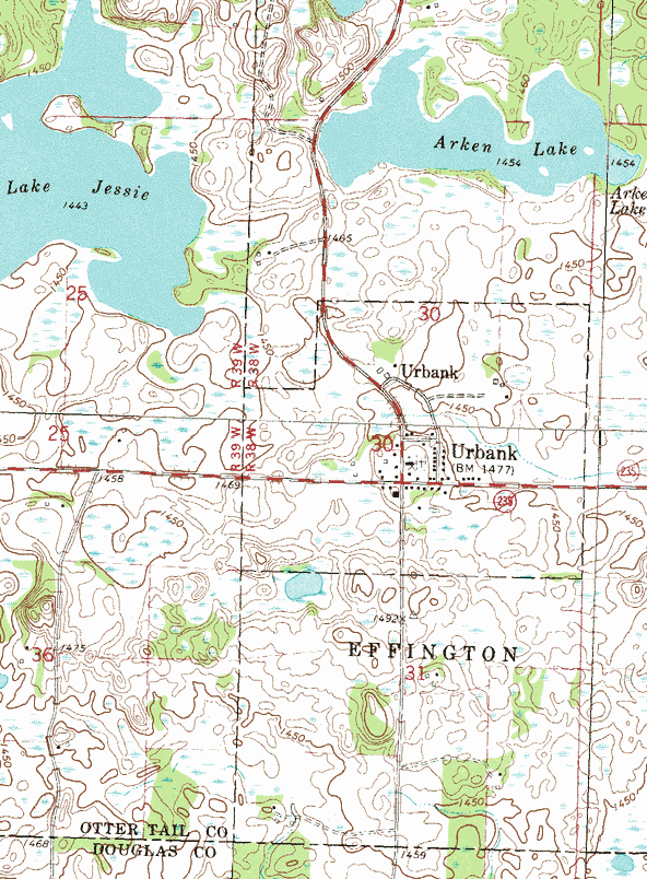 Topographic map of the Urbank Minnesota area