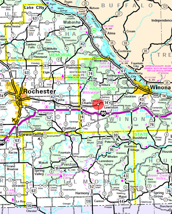 Minnesota State Highway Map of the Utica Minnesota area