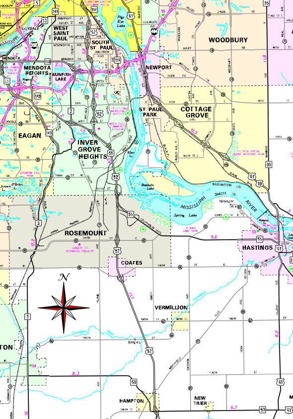 Minnesota State Highway Map of the Vermillion Minnesota area