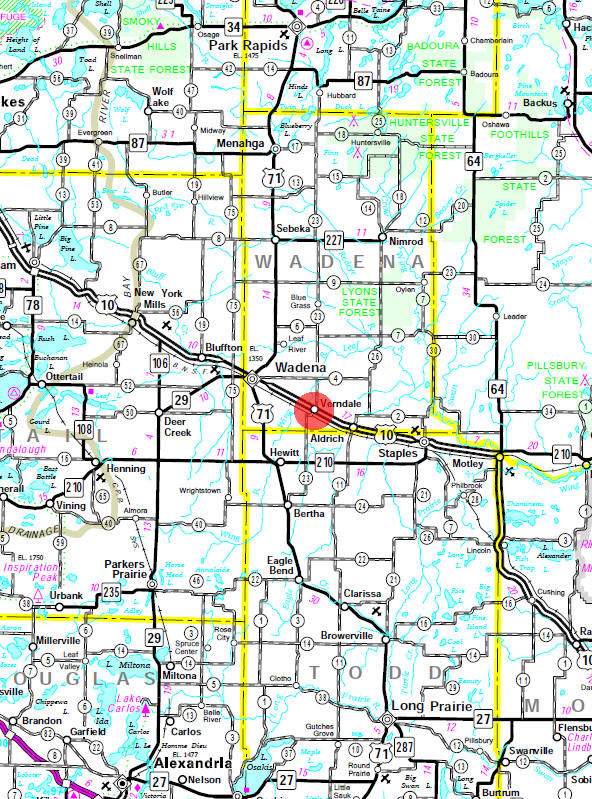 Minnesota State Highway Map of the Verndale Minnesota area