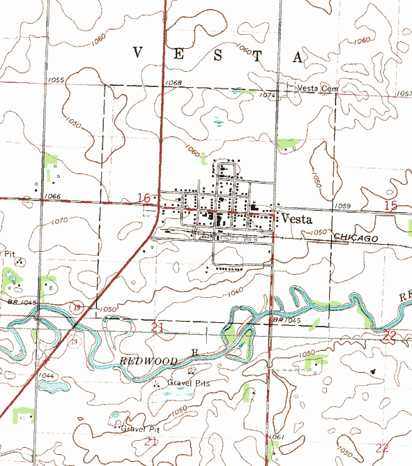 Topographic map of the Vesta Minnesota area