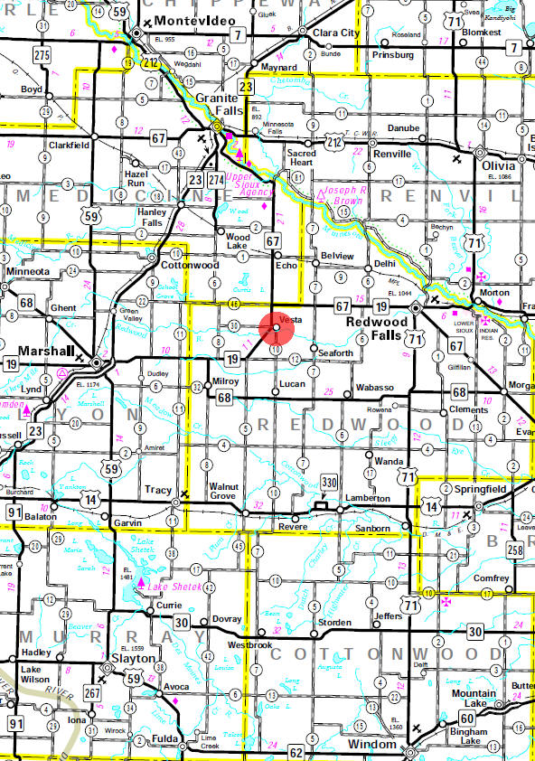 Minnesota State Highway Map of the Vesta Minnesota area