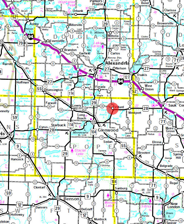 Minnesota State Highway Map of the Villard Minnesota area