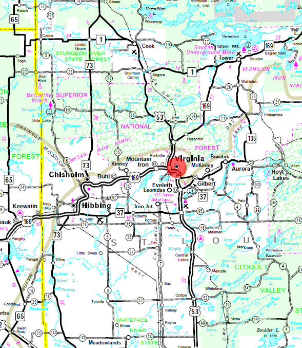 Minnesota State Highway Map of the Virginia Minnesota area