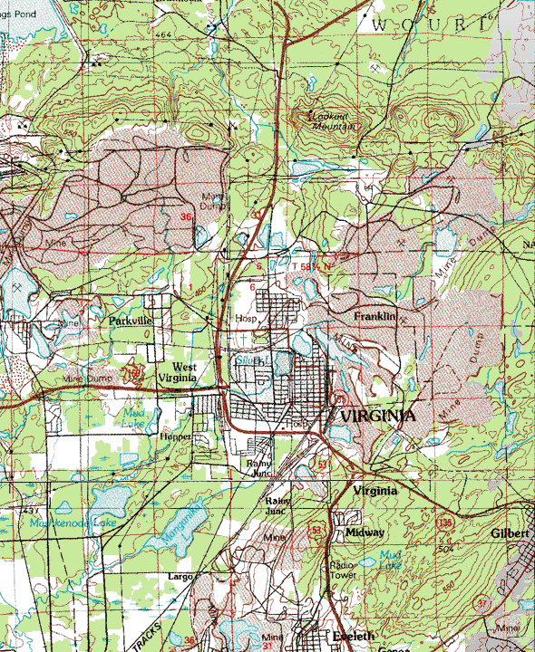 Topographic map of the Virginia Minnesota area