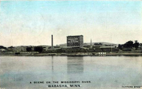 Mississippi River and Big Jo Flour Mill, Wabasha Minnesota, 1909