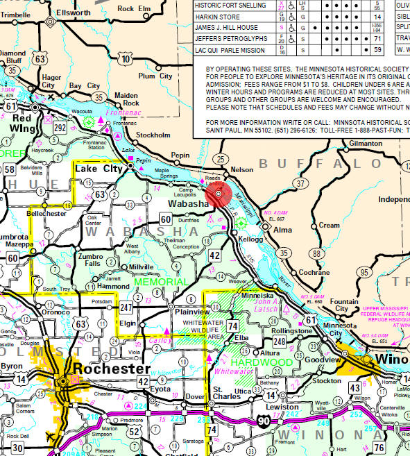 Minnesota State Highway Map of the Wabasha Minnesota area