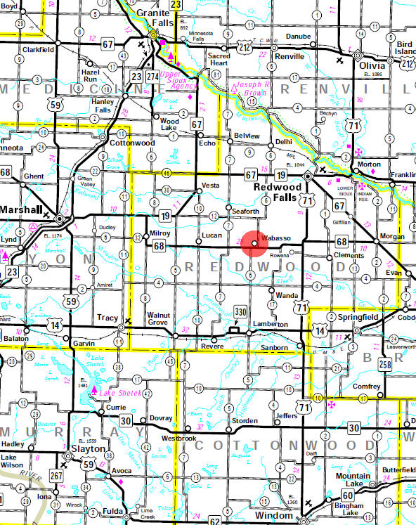 Minnesota State Highway Map of the Wabasso Minnesota area