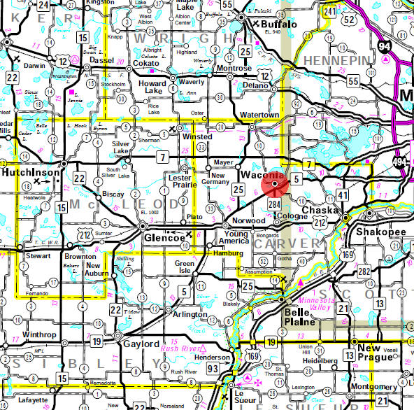 Minnesota State Highway Map of the Waconia Minnesota area