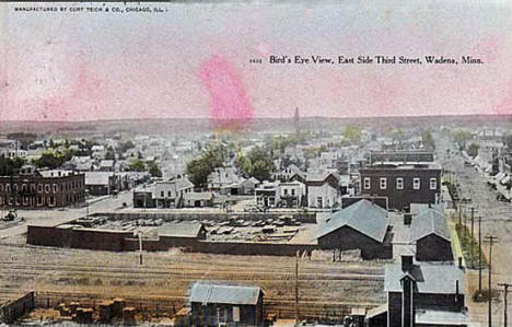 Birds eye view, east side Third Street, Wadena Minnesota, 1908