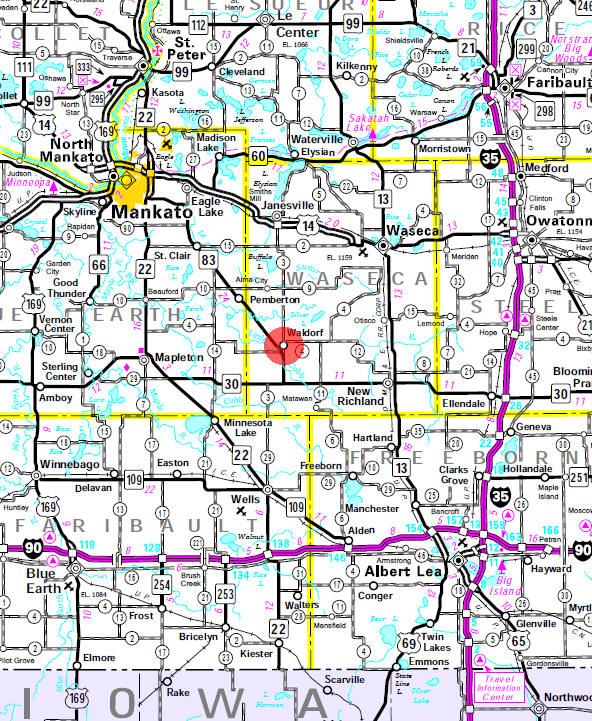 Minnesota State Highway Map of the Waldorf Minnesota area