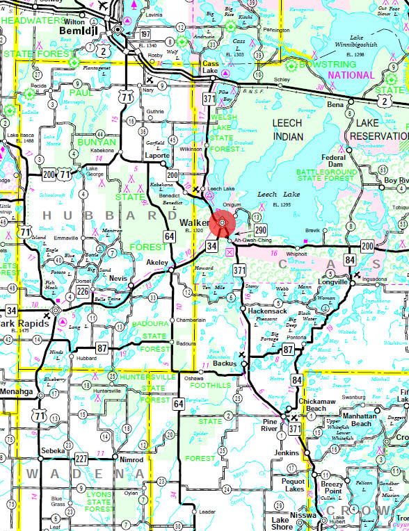 Minnesota State Highway Map of the Walker Minnesota area