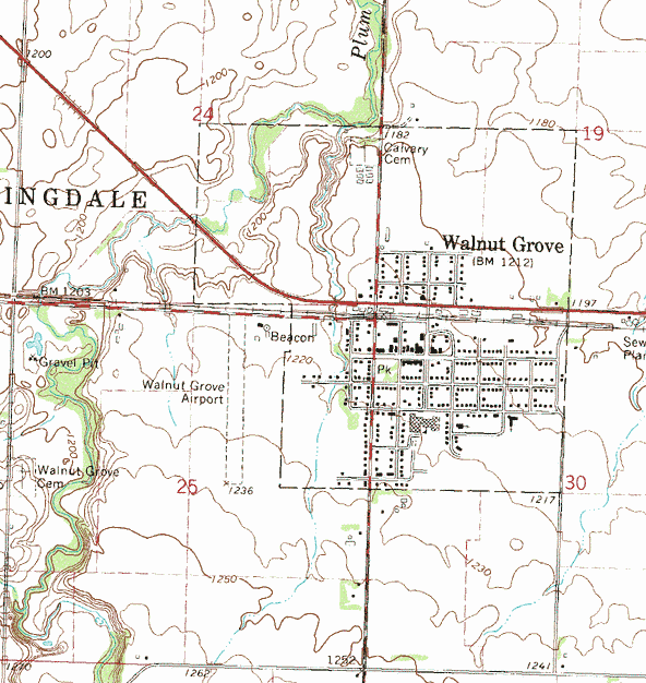 Topographic map of the Walnut Grove Minnesota area