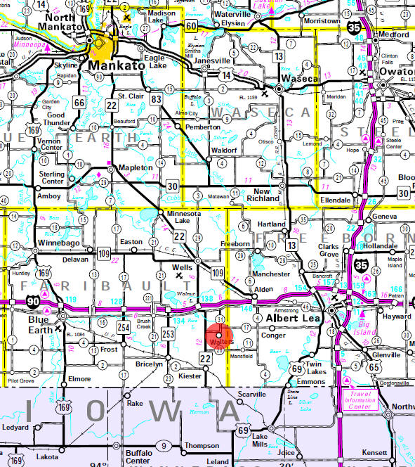 Minnesota State Highway Map of the Walters Minnesota area