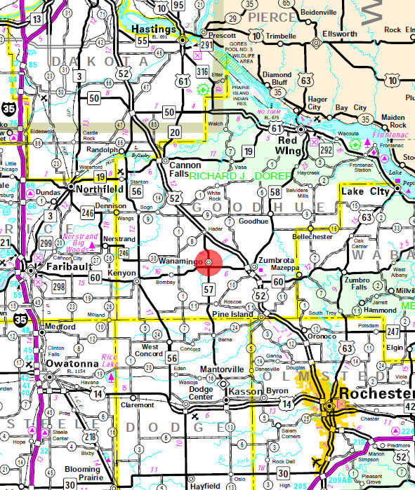 Minnesota State Highway Map of the Wanamingo Minnesota area