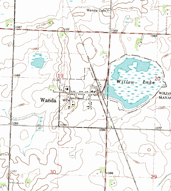 Topographic map of the Wanda Minnesota area