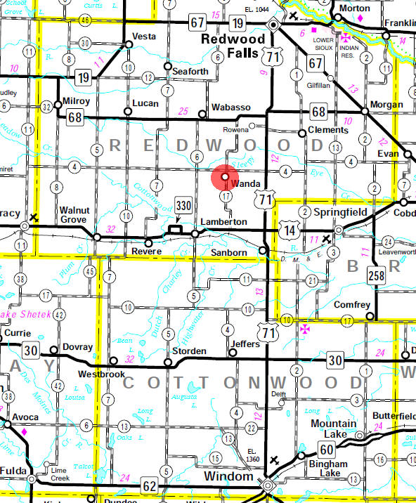 Minnesota State Highway Map of the Wanda Minnesota area