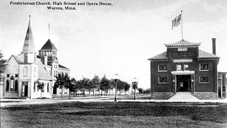 Presbyterian Church, High School, Opera House, Warren Minnesota, 1916