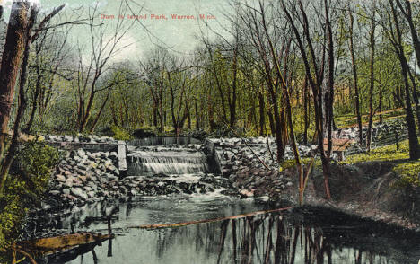 Dam in Island Park, Warren Minnesota, 1920's?