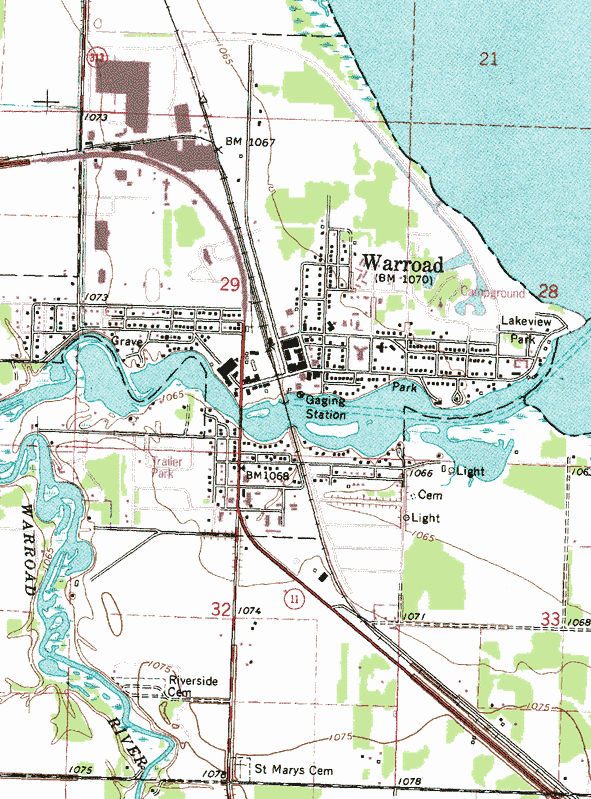 Topographic map of the Warroad Minnesota area