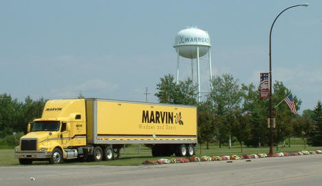 Warroad Minnesota water tower and Marvin Windows truck, 2006