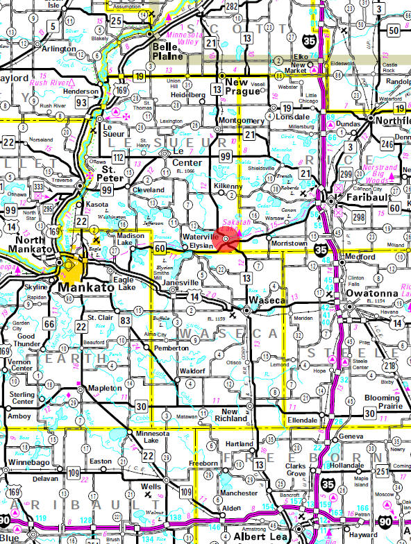 Minnesota State Highway Map of the Waterville Minnesota area