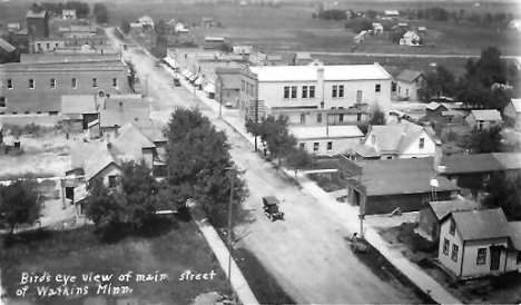 Birds Eye View of Main Street, Watkins Minnesota, 1920's