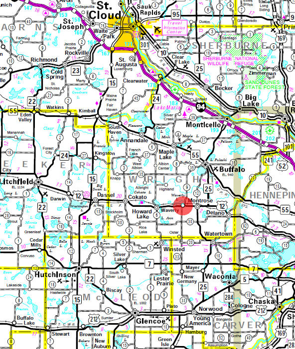Minnesota State Highway Map of the Waverly Minnesota area