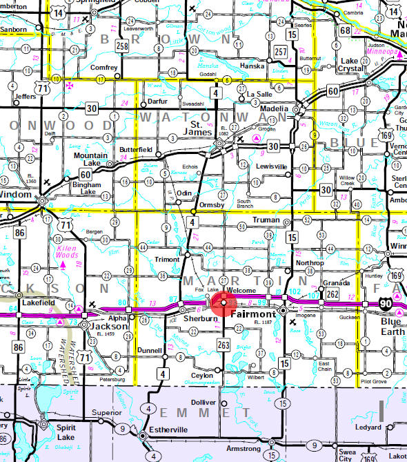 Minnesota State Highway Map of the Welcome Minnesota area