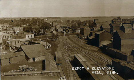 Depot and Elevator, Wells Minnesota, 1910's