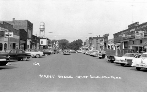 Street scene, West Concord Minnesota, 1950's