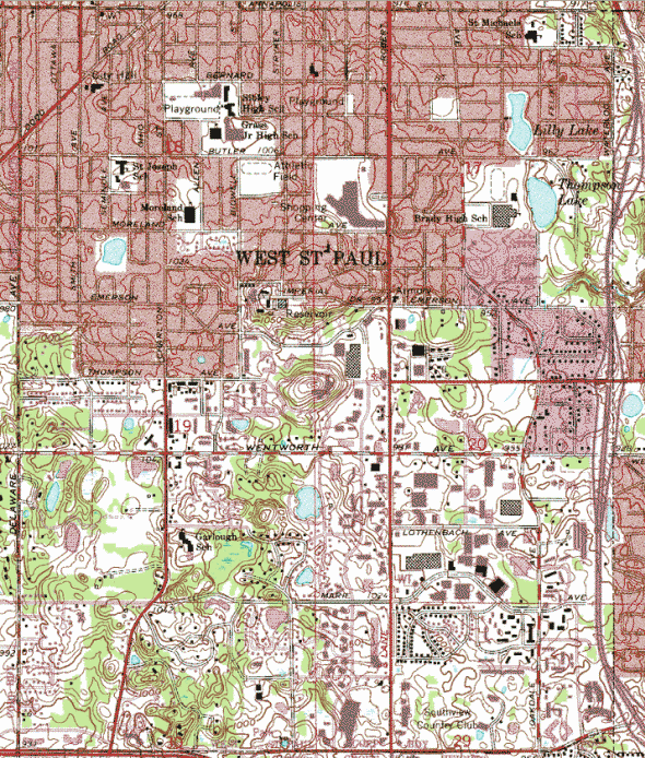 Topographic map of the West Saint Paul Minnesota area