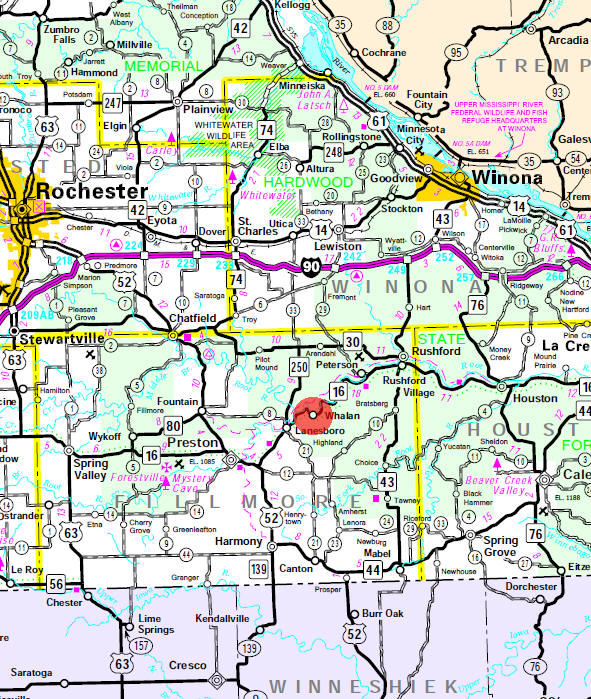 Minnesota State Highway Map of the Whalan Minnesota area