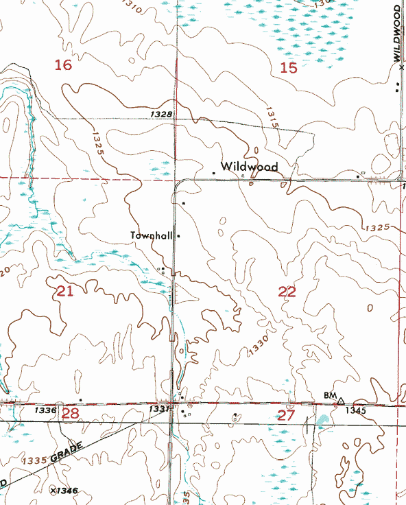 Topographic map of the Wildwood Minnesota area