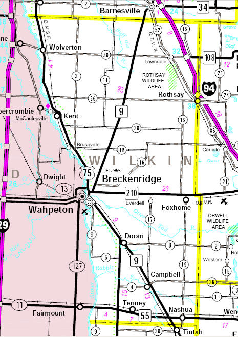 Minnesota State Highway Map of the Wilkin County Minnesota area
