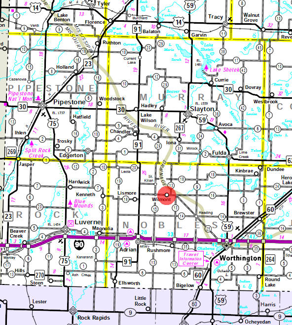 Minnesota State Highway Map of the Wilmont Minnesota area